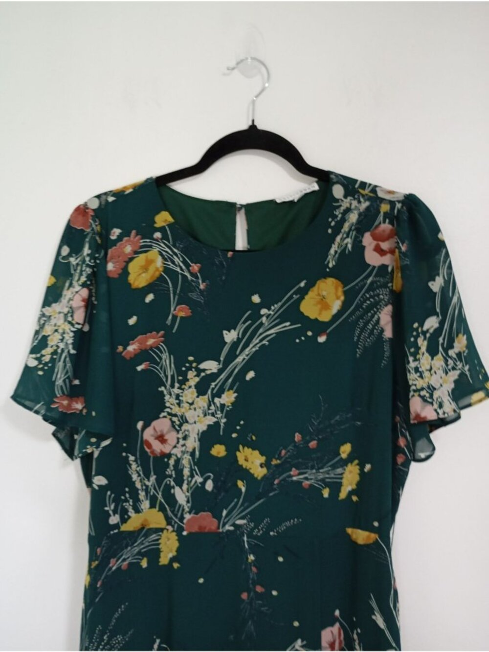 Baltic Born Green Floral Maxi Dress With Short Flutter Sleeve & Tie Waist Size L - Picture 4 of 15